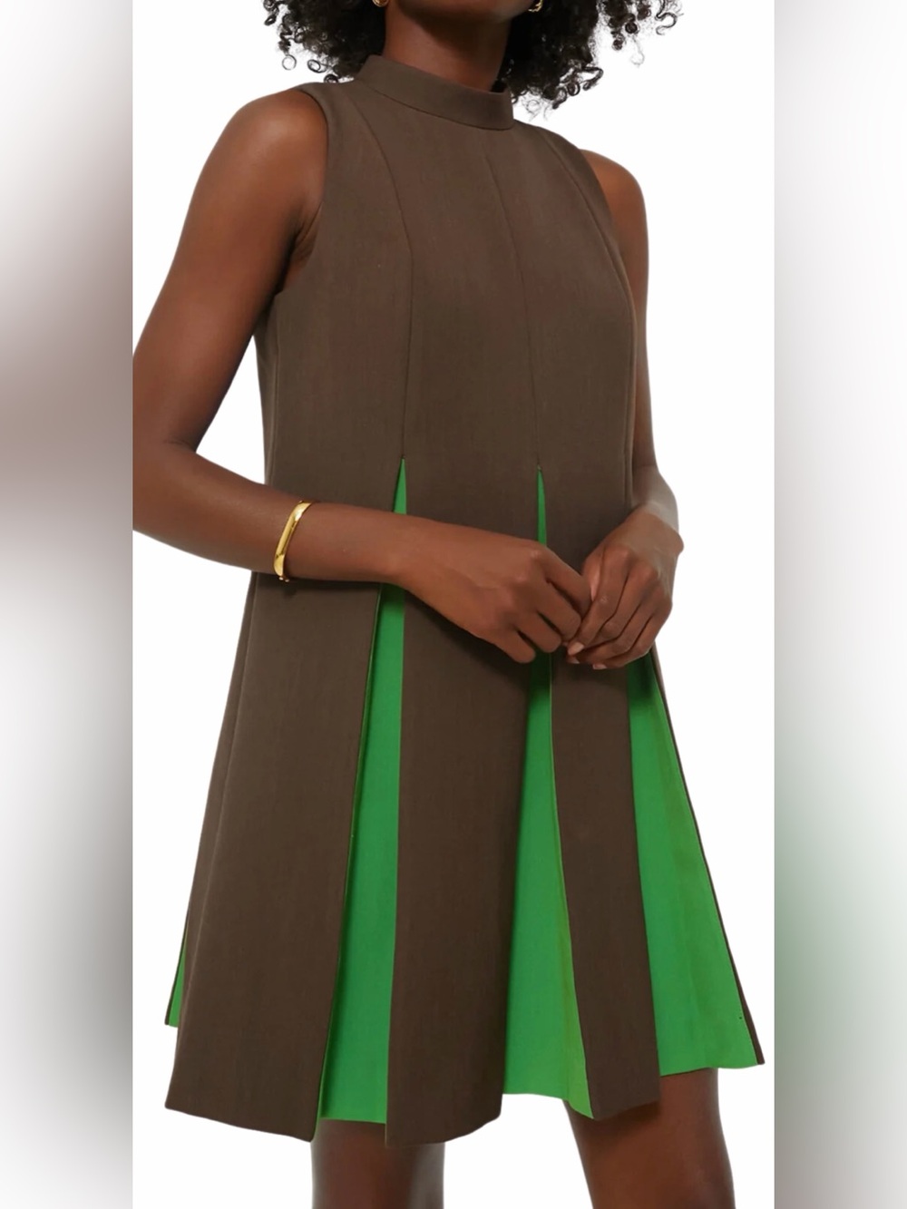 Tuckernuck Demitasse Griffiths Pleated A-Line Mini Dress Size Medium Brown Green